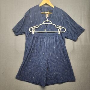 Gepetto Womens Top Shorts 2 Piece Set Large Blue Nautical Studded Vintage USA